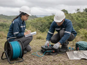 Illustrative Filipino field team checking equipment and documenting site evidence