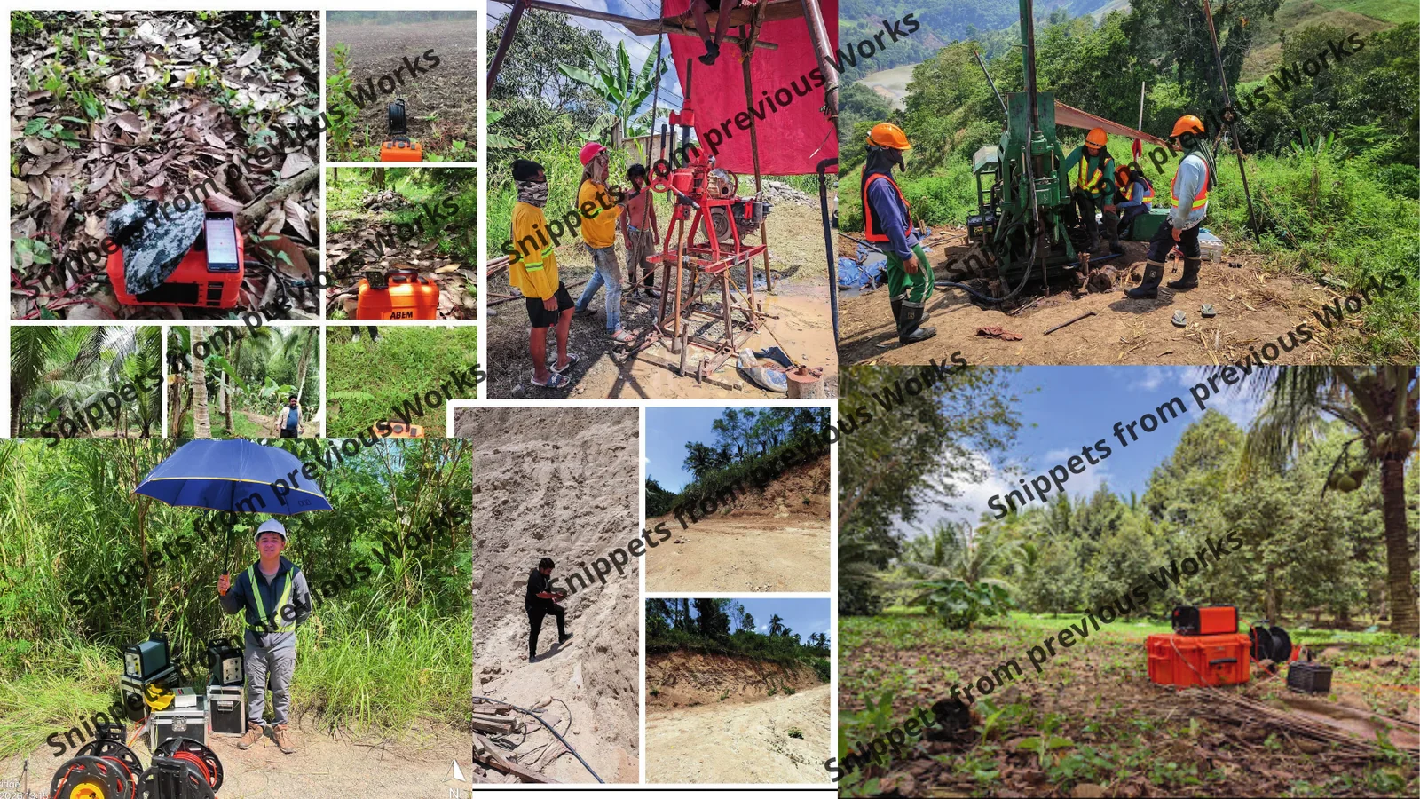 HydroGeo field investigation imagery including geophysical and drilling activities